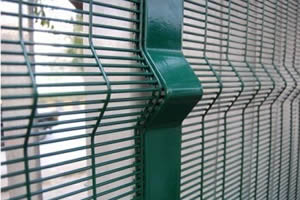 3D security fencing installation - panel with a V beam and post with a V beam