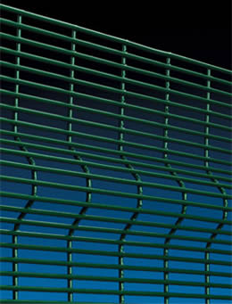 A sheet of 3D security fencing panel with V beams in green powder painting